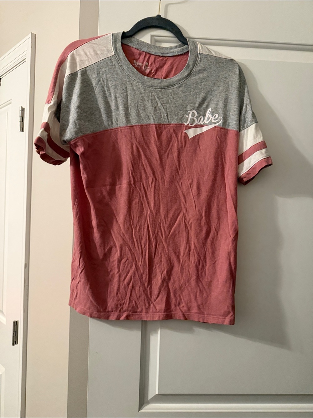 flirtitude Pink & Gray 'Babe' Colorblock Short Sleeve Tee